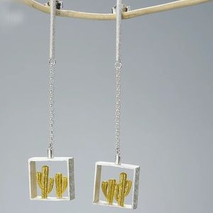 925 Sterling Silver “Prickly Cactus” Dangle Earrings